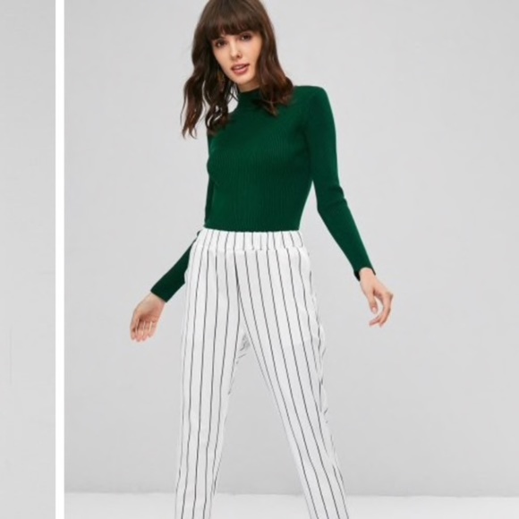 Emerald Green Ribbed Knit Mock Neck Sweater Top - Picture 4 of 6